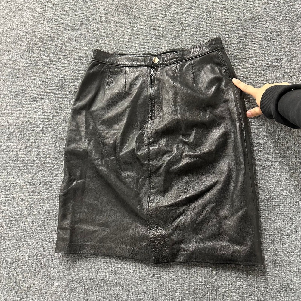 Paco Rabanne Skirt Womens 36 Black Leather Vintage Pencil High Waisted France